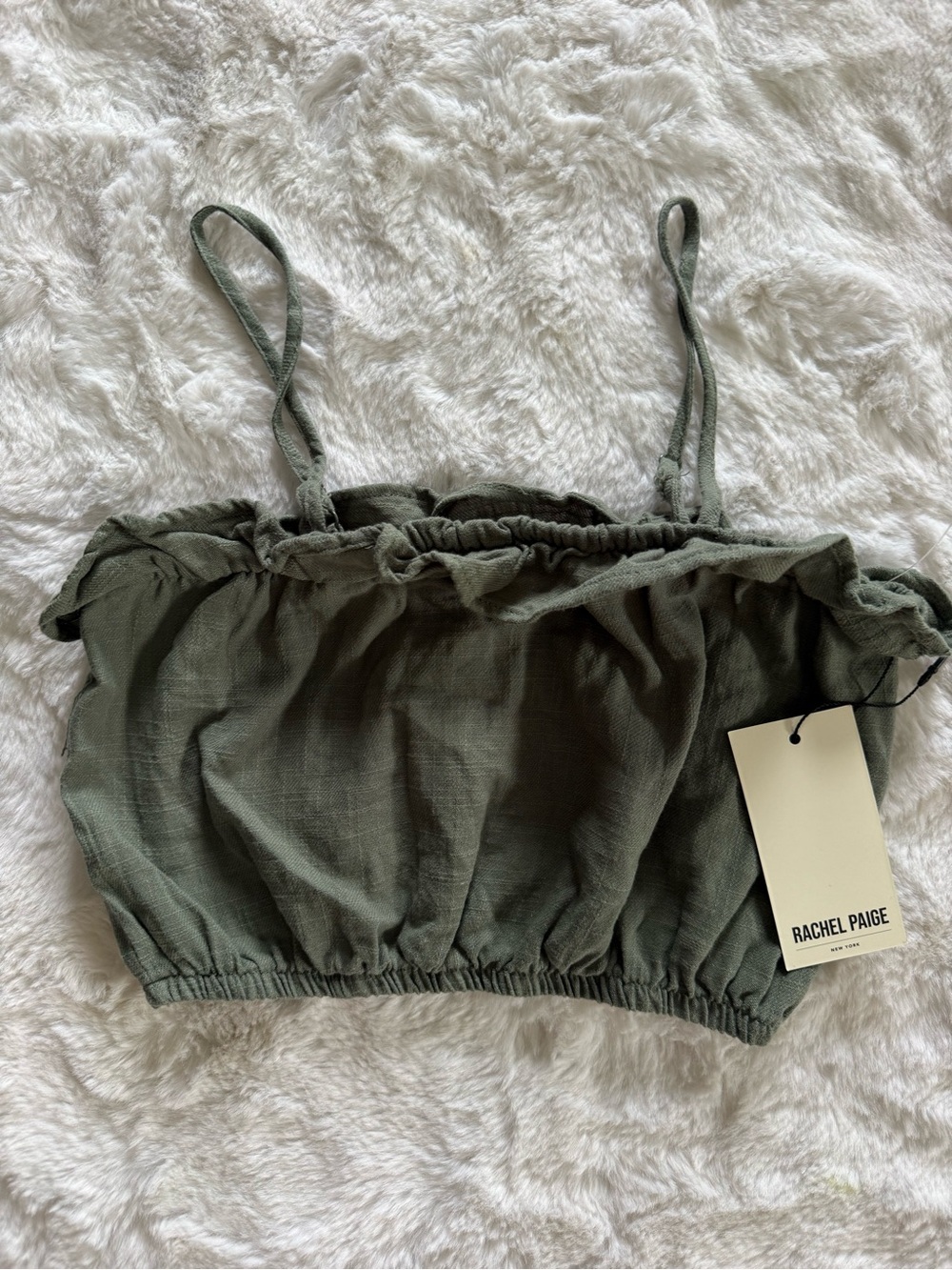 PAIGE Sage Green Ruffle-Trim Cropped Top